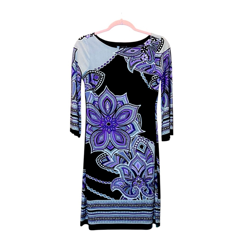 CAROLE LITTLE Purple Floral 3/4 Sleeve Midi Dress 6